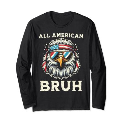 Red White and Blue American Pride All American Bruh Graphic Long Sleeve T-Shirt