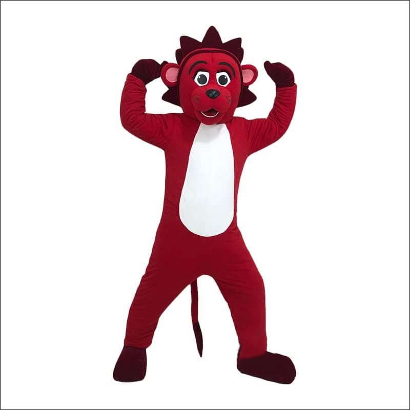 Strong Red Lion Mascot Costume Adult Size for Men & Women with Built-in Fan Inside the Head