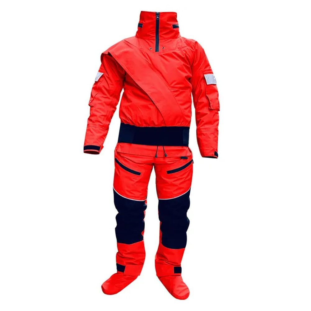 Kayak Dry Suits Men Hooded One-Piece Overall Paddling Drysuit Waterproof Survival Rescue Clothes Red S