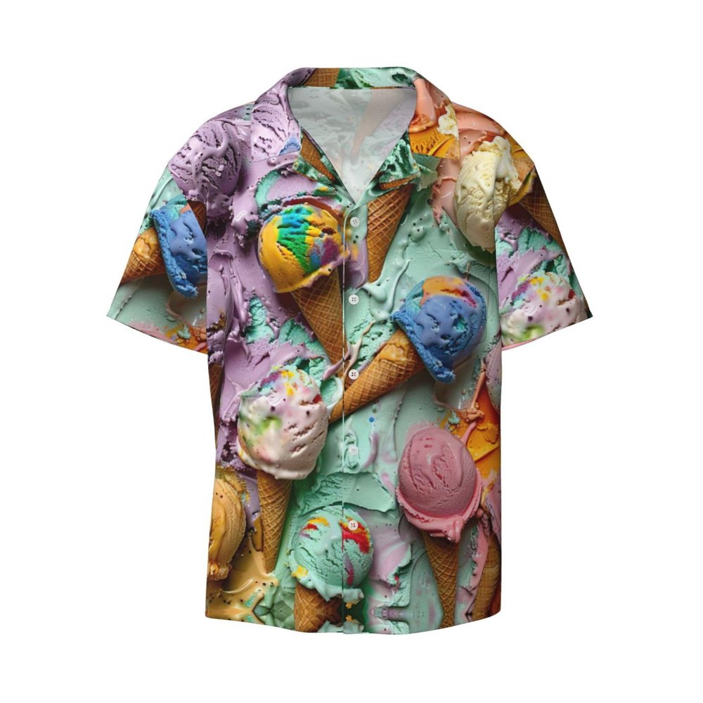 Many Colored Ice Cream Men's Casual Shirts Short Sleeve Regular Fit Fashion Camp Beach Shirts Tops