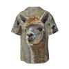 Alpaca Llama Men's Casual Shirts Short Sleeve Regular Fit Fashion Camp Beach Shirts Tops Black view 3