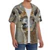 Alpaca Llama Men's Casual Shirts Short Sleeve Regular Fit Fashion Camp Beach Shirts Tops Black view 4
