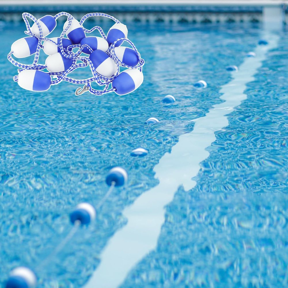 NineFit Basics Blue & White Pool Floating Lane Divider Ropes, Effective Visibility Swimming Pool Safety Pool Rope Float, Pool Parties/Water Park Divider Buoy