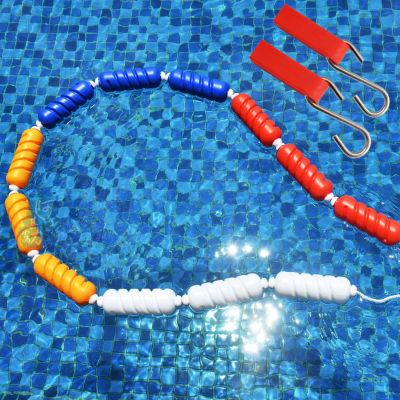 NineFit Basics Swimming Pool Safety Divider Rope, Pool Rope Floats to Divide Pool with 2 Pre Assembled Stainless Hooks, Buoy Rope Float Line Floating Barrier 5pcs Buoy/m, 9m(30ft), 6cm Diameter
