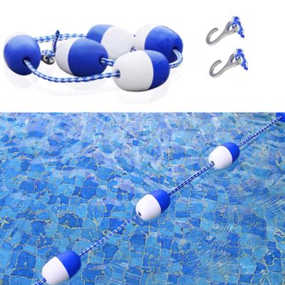 NineFit Basics Swimming Pool Safety Floating Buoy Line, Bi Tone Floating Line with 2 Pre Assembled Stainless Hooks, Blue White Floats Rope Kit, 60m/196.8ft