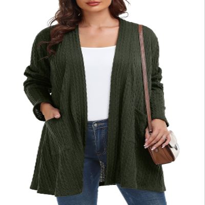 BELAROI Womens Plus Size Cardigan Long Sleeves Fall Sweaters with Pockets Lightweight Oversized Long Cardigans Winter Jacket Open Front (4X, Army Green)