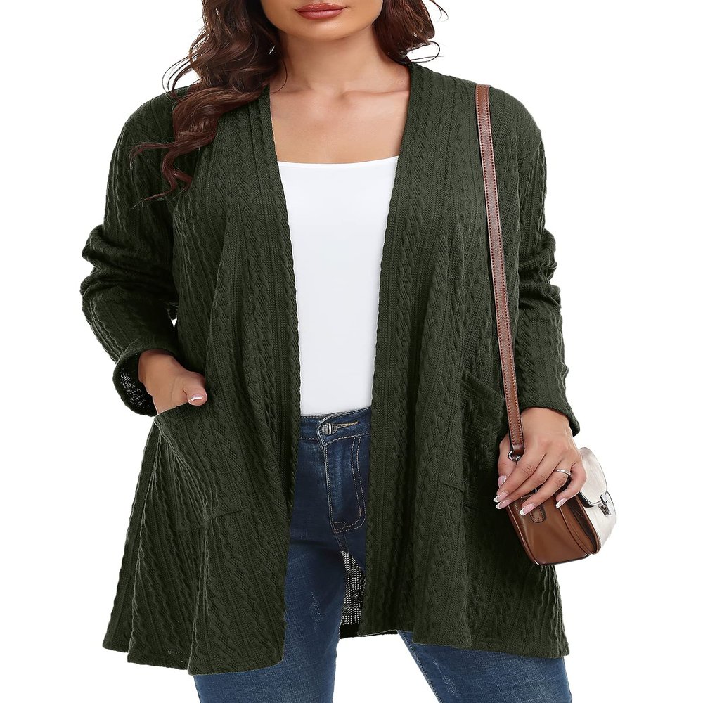 BELAROI Womens Plus Size Cardigan Long Sleeves Fall Sweaters with Pockets Lightweight Oversized Long Cardigans Winter Jacket Open Front (4X, Army Green)