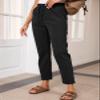 EVALESS Business Casual Black Corduroy Pants for Women Spring 2026 Drawstring Elastic High Waist Pants Loose Comfy Straight Leg Trousers with Pockets Small view 3