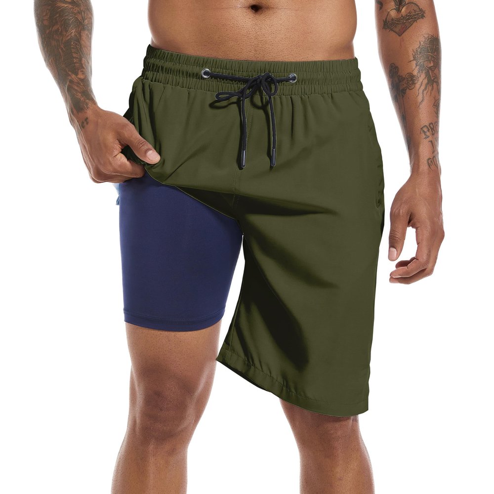 FT FENTENG Mens Swim Trunks with Compression Liner, Men Bathing Suit Swimming Trunks 9 Inch Inseam Board Shorts Men's Swimwear with Zipper Pockets, 4 Way Stretch Beach Shorts Quick Dry Swimsuits, XXL