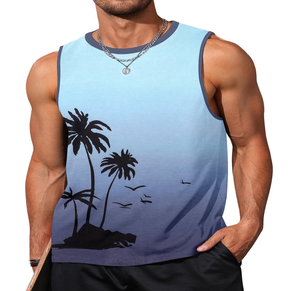 Gosuif Tank Tops Men Men's Tank Shirts Mens Tank Tops Summer Graphic Palm Tree Sleeveless Shirt Beach Workout Gym Tank Tops Sleeveless Hawaiian Tank Top for Men Medium Blue