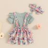 Baby Girl Summer Clothes Ribbed Romper Bodysuit Tops Floral Suspender Layers Skirt Set Infant Toddler Outfit (Green, 0-3 Months) view 3