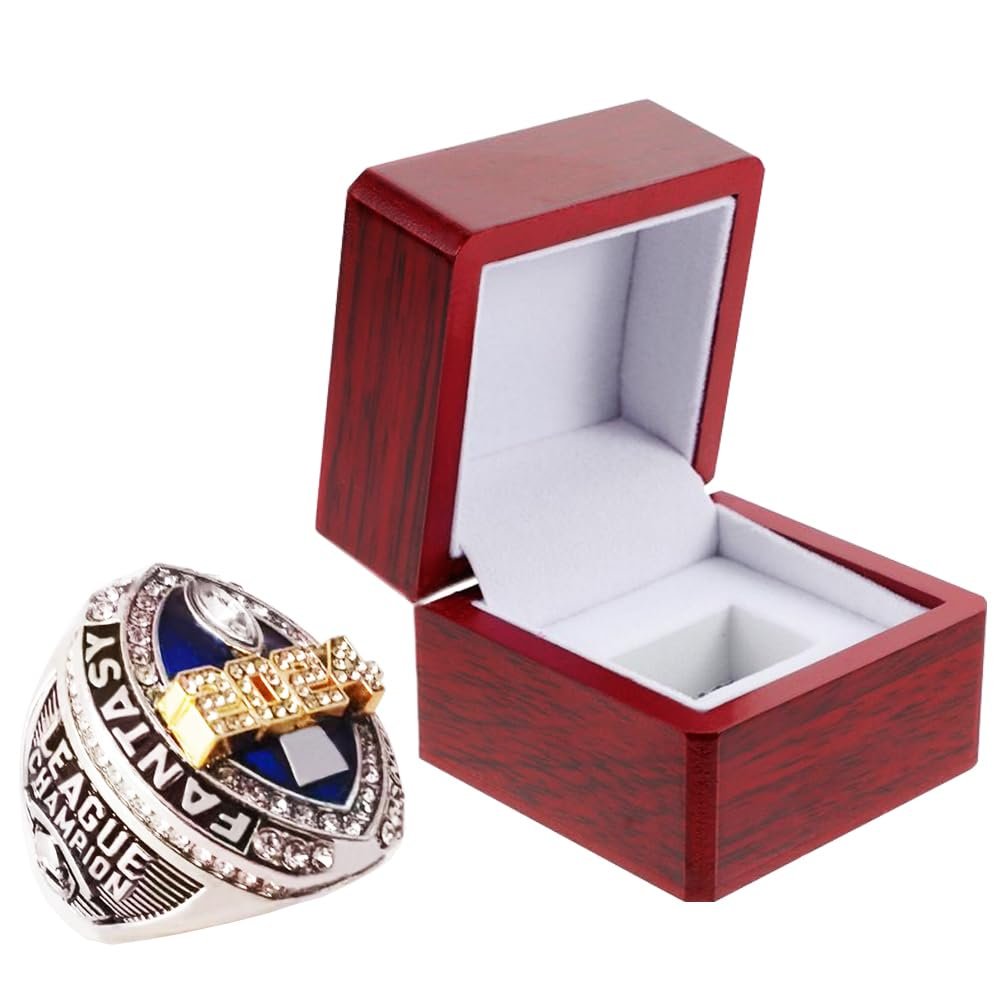 2024 Fantasy Football Championship Ring | Heavy FFL Champion Ring | Gold Silver Tone Plated Award Trophy for Fantasy Football League Winner (Ring and Box Together, Size 13)