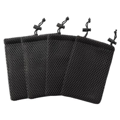 YXQ Nylon Mesh Drawstring Bag, 5 x 3.5 Inch Small Storage Pouch String Bags for Mini Stuff MP3 Charger Earphone Key Travel Kit Organizer for Lipstick Cosmetic Jewelry, Black 4Pcs