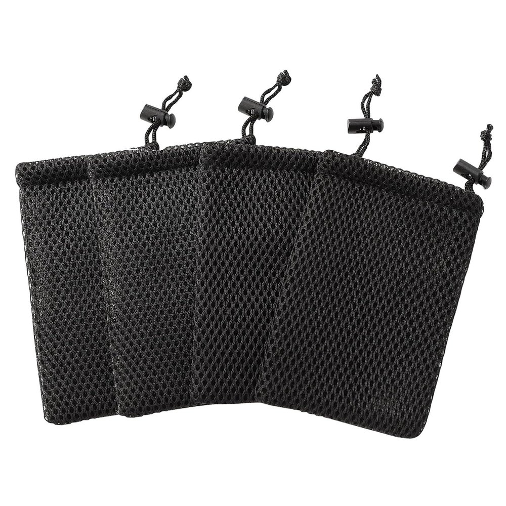 YXQ Nylon Mesh Drawstring Bag, 5 x 3.5 Inch Small Storage Pouch String Bags for Mini Stuff MP3 Charger Earphone Key Travel Kit Organizer for Lipstick Cosmetic Jewelry, Black 4Pcs