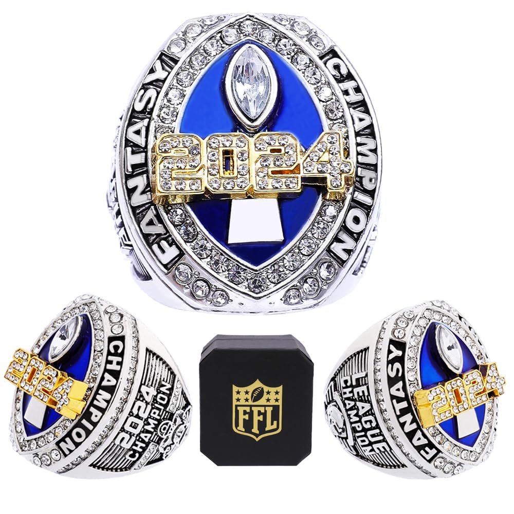 noblehead Fantasy Football Ring 2024| Heavy FFL Champion Ring | Gold Silver Tone Plated Award Trophy for Fantasy Football League Winner (one, size 12)