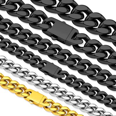 Hoyazvet Mens Black Chain Necklace Curb Cuban Link Long Chain Necklaces 11mm 26 inch