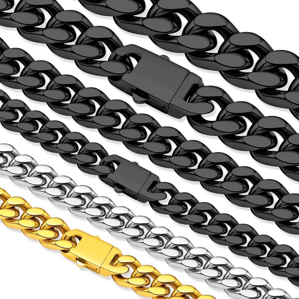 Hoyazvet Mens Black Chain Necklace Curb Cuban Link Long Chain Necklaces 11mm 26 inch