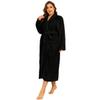 RONGTAI Fleece Womens Bathrobe, Long Plush Robes for Women, Two Side Pockets and Belts, Warm and Cozy (Black, S), Small view 1