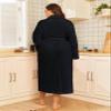 RONGTAI Fleece Womens Bathrobe, Long Plush Robes for Women, Two Side Pockets and Belts, Warm and Cozy (Black, S), Small view 2