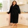 RONGTAI Fleece Womens Bathrobe, Long Plush Robes for Women, Two Side Pockets and Belts, Warm and Cozy (Black, S), Small view 3