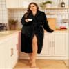 RONGTAI Fleece Womens Bathrobe, Long Plush Robes for Women, Two Side Pockets and Belts, Warm and Cozy (Black, S), Small view 4