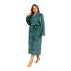 RONGTAI Fleece Womens Bathrobe, Long Plush Robes for Women, Two Side Pockets and Belts, Warm and Cozy (Green, M), Medium view 3