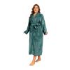 RONGTAI Fleece Womens Bathrobe, Long Plush Robes for Women, Two Side Pockets and Belts, Warm and Cozy (Green, M), Medium view 4