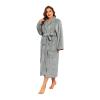 RONGTAI Fleece Womens Bathrobe, Long Plush Robes for Women, Two Side Pockets and Belts, Warm and Cozy (Grey, S), Small view 3