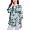 NY Collection NY CoIIection Petite Knit Jacquard 3/4 Sleeve Roll Tab Pintuck Top Seafoam Tiedye PS view 1
