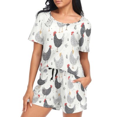 UMIRIKO Rooster Womens Pajama Sets, Soft Short Sets Women 2 Piece Pajama Sets, Size L 21343727