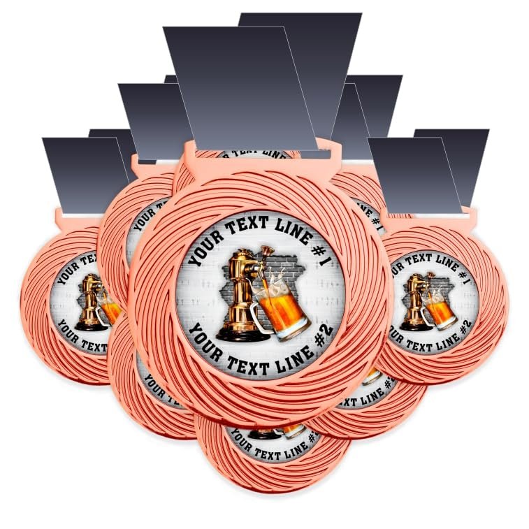 10 Pack Beer Award Medal Customizable YOUR CUSTOM TEXT for our beer award medallion. Great for brewing and craft beer competitions! Large 3-1/8W x 3-1/2H quality medal printed packaged USA