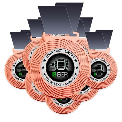 10 Pack Beer Award Medal Customizable YOUR CUSTOM TEXT using our beer award medallion. Great for brewing and craft beer competitions! Large 3-1/8W x 3-1/2H quality medal printed packaged USA