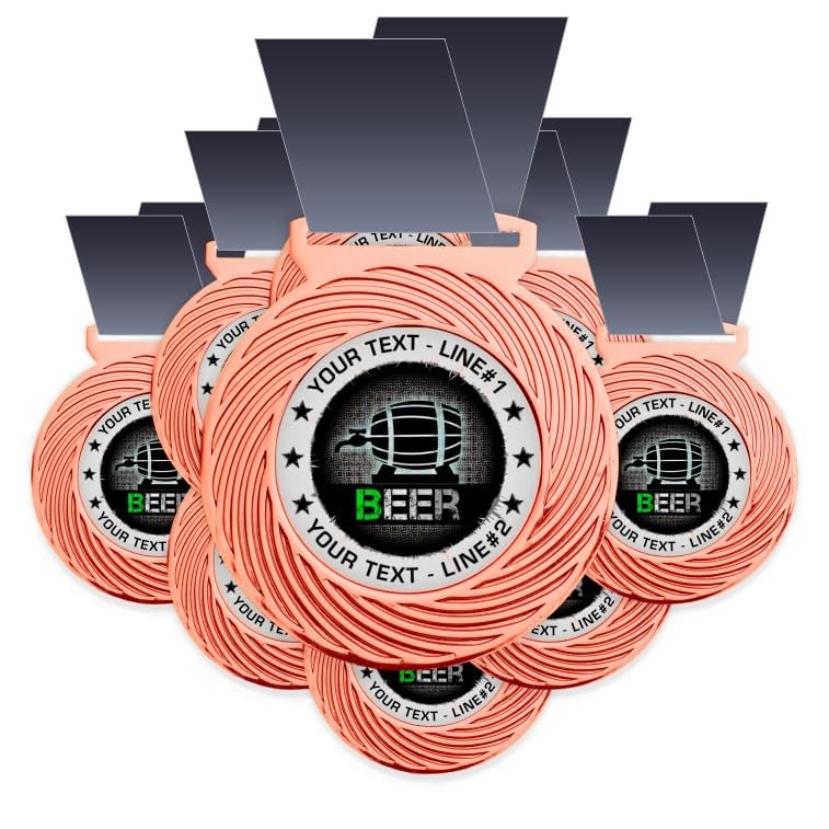 10 Pack Beer Award Medal Customizable YOUR CUSTOM TEXT using our beer award medallion. Great for brewing and craft beer competitions! Large 3-1/8W x 3-1/2H quality medal printed packaged USA