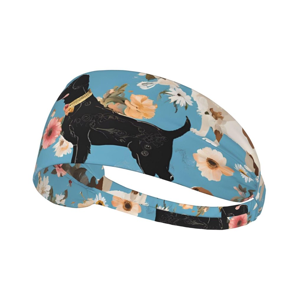 MINDBBDFJ Sweet Basset Hound Florals Print Sports Headbands for Men & Women, Moisture Wicking Sweatbands, Elastic Non Slip Sweat Bands, Cycling, Basketball, Yoga