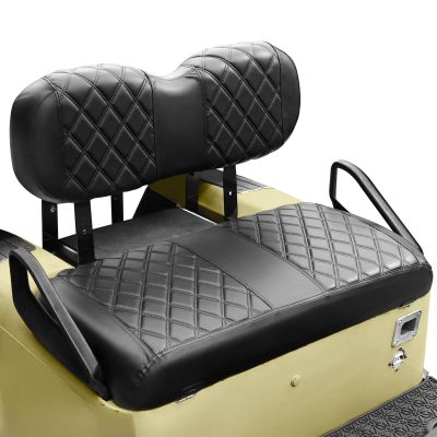 NOKINS Golf Cart Diamond Seat Covers Kit, Fit EZGO Freedom TXT T48 2014+ OEM Standard Front Seat Cushion, No Nails Required & Easy to Clean, Breathable Vinyl Seat Covers (Black&Black Stitching)