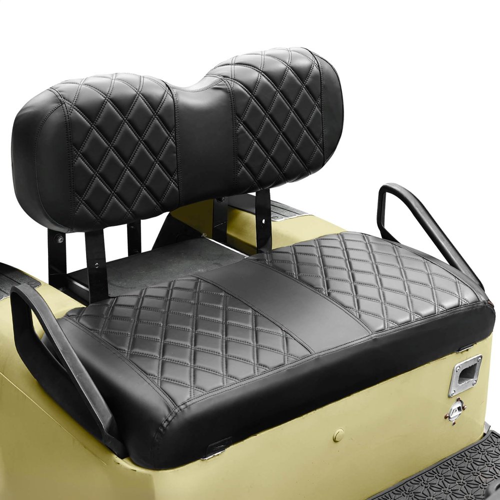 NOKINS Golf Cart Diamond Seat Covers Kit, Fit EZGO Freedom TXT T48 2014+ OEM Standard Front Seat Cushion, No Nails Required & Easy to Clean, Breathable Vinyl Seat Covers (Black&Black Stitching)