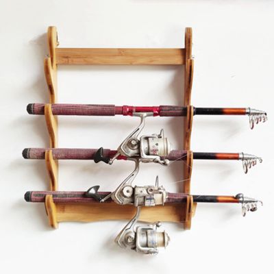 EliteBloom Wall Mount Hanger Holder Katana Stand, Multilayer Floor Standing Sword Stand, 1-12 Layer Weapon Shelves Martial Arts Sword Holder Vertical Display Stands Rack, Fishing Rod (Brown 4)
