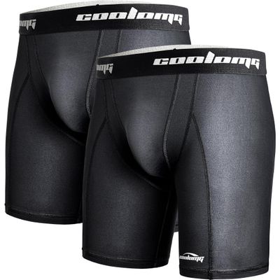 COOLOMG Mens Compression Shorts with Cup Pocket Athletic Protective Underwear for Baseball Football MMA Lacrosse Black L