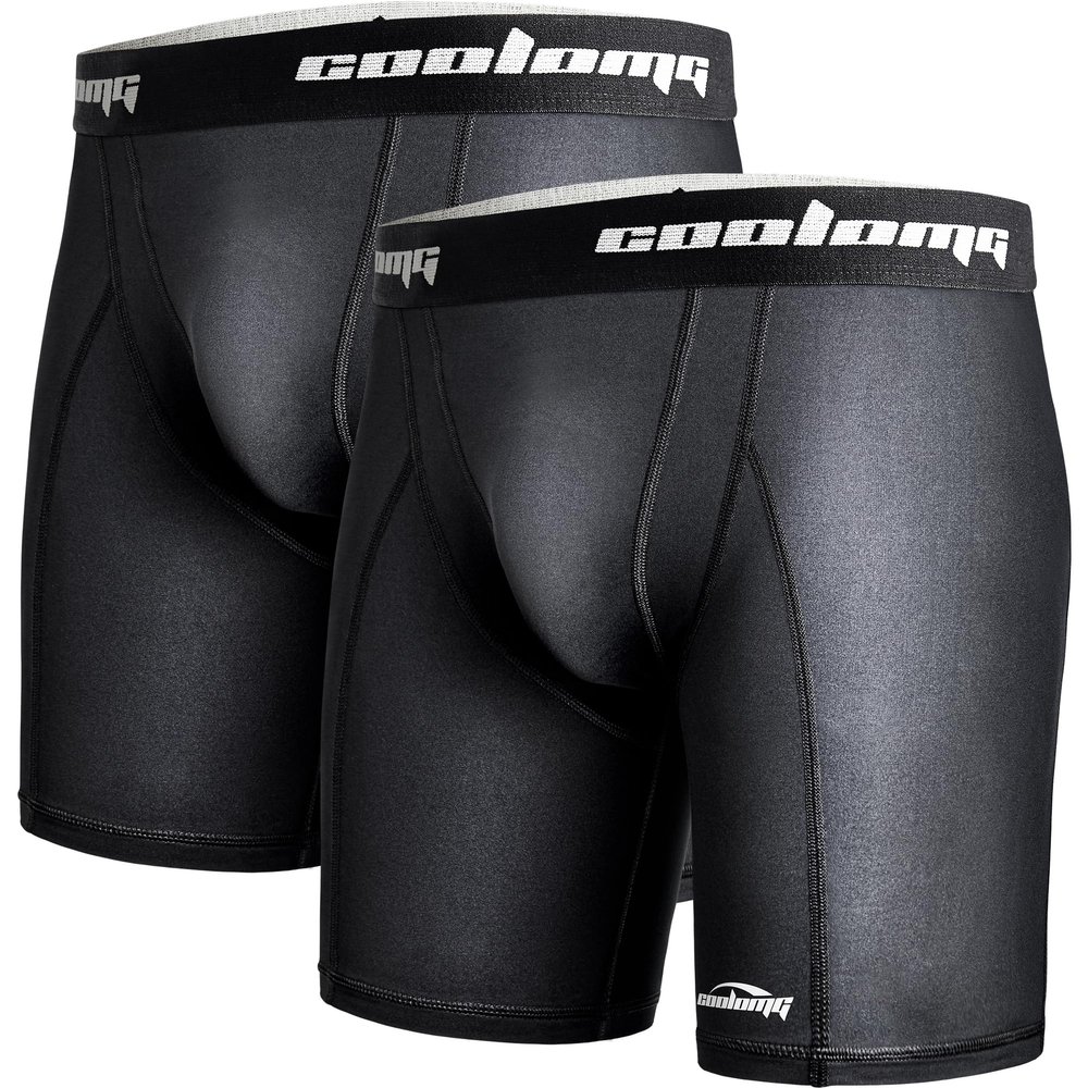 COOLOMG Mens Compression Shorts with Cup Pocket Athletic Protective Underwear for Baseball Football MMA Lacrosse Black L