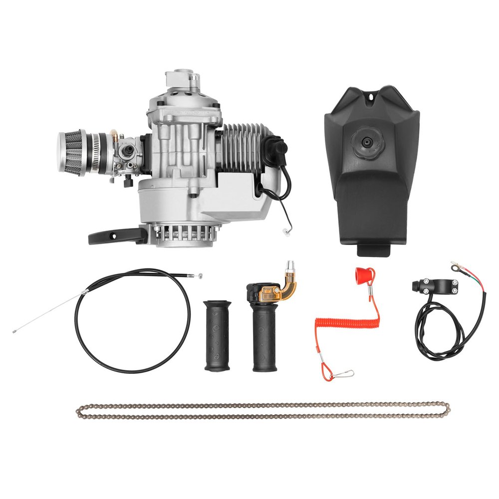 49CC Bicycle Engine Kit, 2 Stroke Bike Motor Kit w/Single Cylinder Air-Cooling Electronic Ignition, Mud Motor Replacement Parts for Pocket Bike, Mini Dirt Bike, Beach Bike, ATV or Scooter