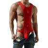 Wayonge Men's Mesh Bodysuit for Training Workout Gym Men's Body suit Transparent Wrestling Singlet Leotard Underwear (Red,X-Large) view 2