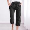 NineFit Basics Capri Pants for Women Women 2024 Summer Casual Drawstring Elastic High Waist Wide Leg Linen Hiking Cropped Yoga Pants, Medium, A01_black view 2