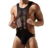 Wayonge Men's Mesh Bodysuit for Training Workout Gym Men's Body suit Transparent Wrestling Singlet Leotard Underwear (Black,Large) view 3
