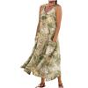 NineFit Basics Sundresses for Women Round Neck Casual Floral Print Long Dress Cotton Linen Beach Flowy Dresses with Pockets Sundress with Sleeves for Women Beach Vacation Pink DressXX-Large,4-Green view 1