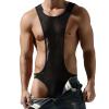 Wayonge Men's Mesh Bodysuit for Training Workout Gym Men's Body suit Transparent Wrestling Singlet Leotard Underwear (Black,Medium) view 4