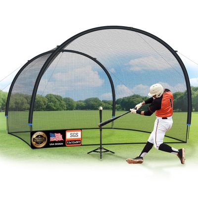 ORIENGEAR Baseball Batting Cage 13FT Baseball Batting Cages for Backyard, Baseball Training Equipment Netting for Hitting and Pitching Practice, Softball Baseball Cage with Frame and Net, Open Ended