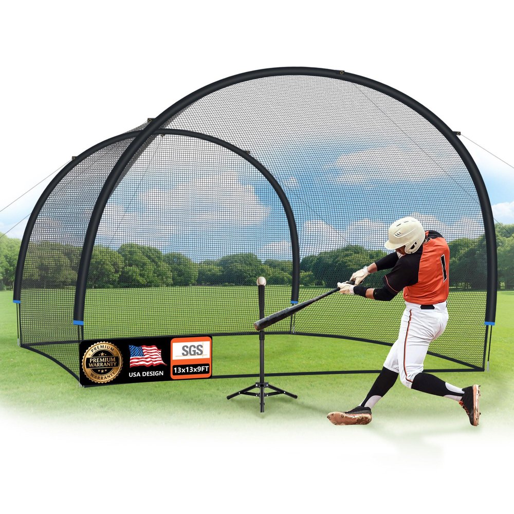 ORIENGEAR Baseball Batting Cage 13FT Baseball Batting Cages for Backyard, Baseball Training Equipment Netting for Hitting and Pitching Practice, Softball Baseball Cage with Frame and Net, Open Ended