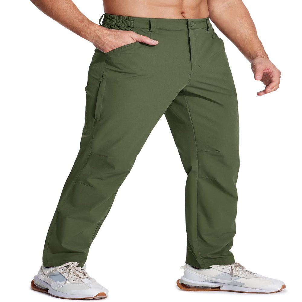 MAGCOMSEN Hiking Pants for Men Lightweight Water-Resistant Stretch Pants with Pockets for Travel Fishing Work Army Green