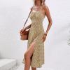 SHOPESSA Spaghetti Strap Dresses for Women Sleeveless Square Neck Pleated Dress with Slit Cute Polka Dot Boho Dress view 4
