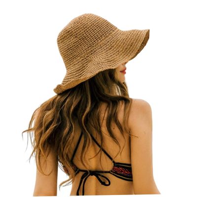 CUCUFA Women Beach Hat Summer Ladies Straw Sun Hat Foldable Wide Brim Straw Hat for Women Summer Hat Khaki, Ladies Straw Sun Hat